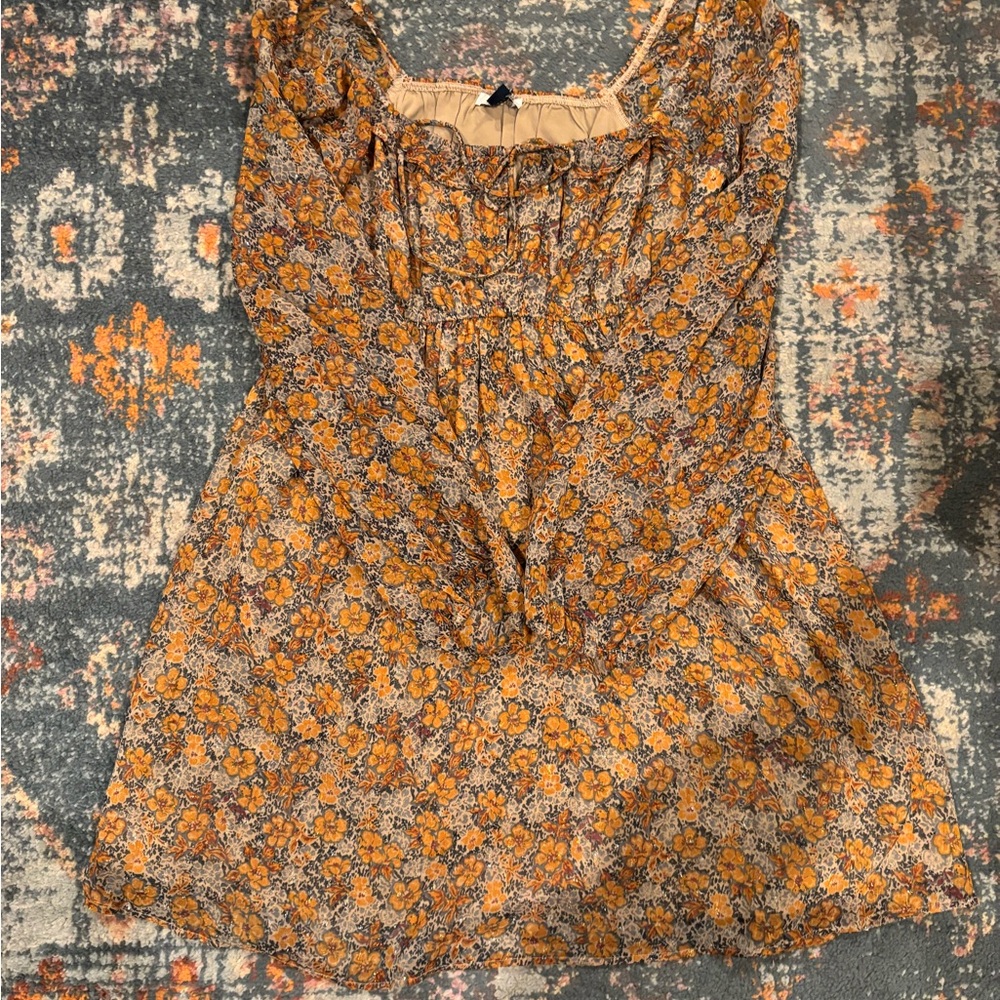 American Eagle Outfitters Yellow Floral Smocked Peasant Top
